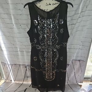 Adrianna Papell Black Mosaic Beaded Shift Dress Size 18W